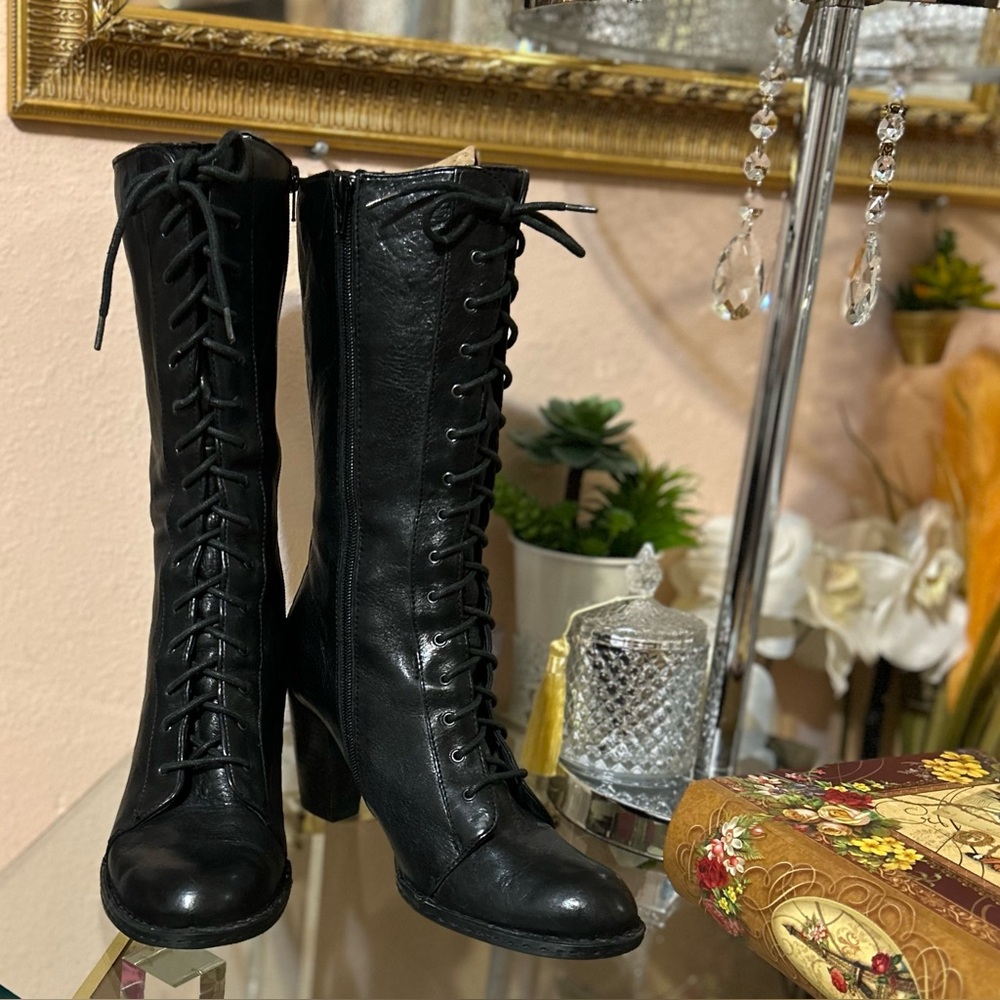 Vintage Born Black Leather Granny Lace Up Boots Size 9.5 - Picture 5 of 13